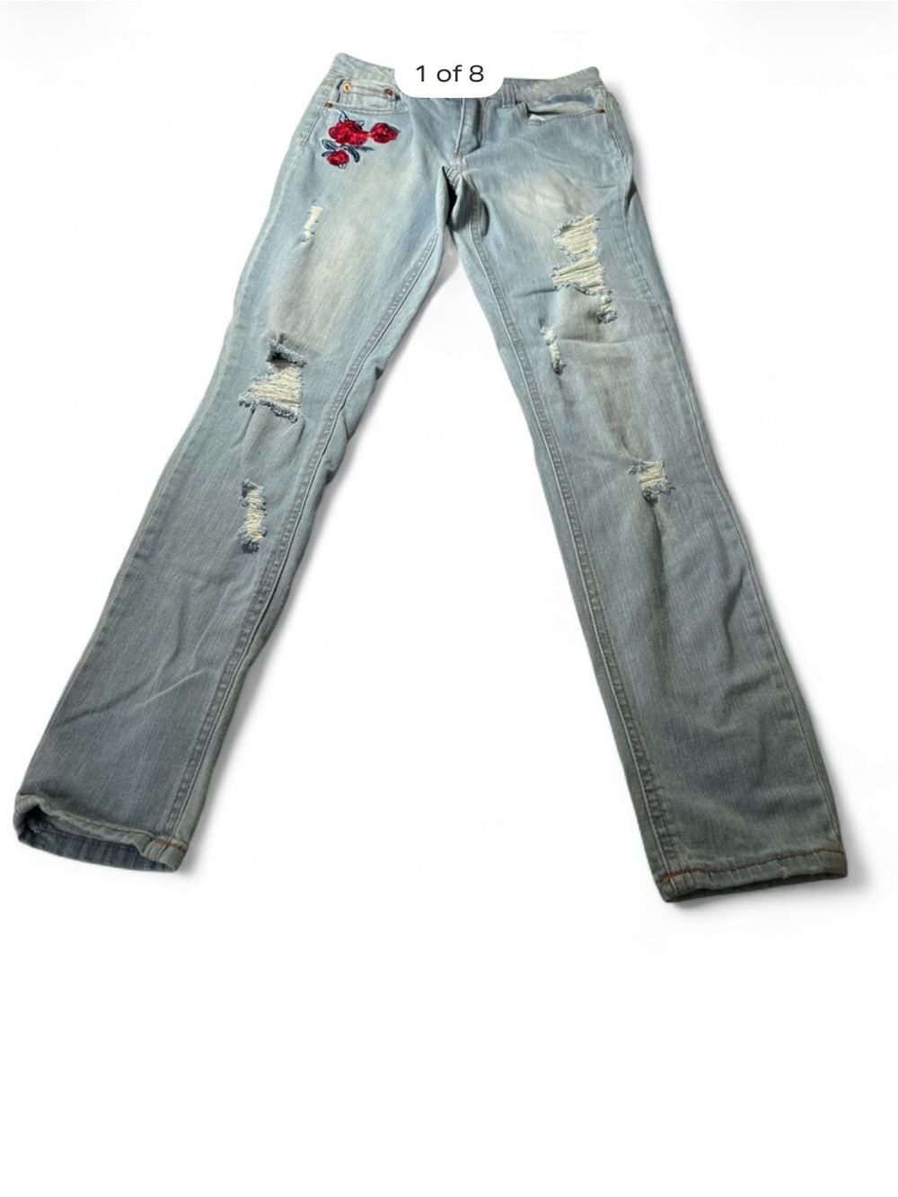 Almost Famous Light Blue Mid Rise Jeans with Hot Pink Tag